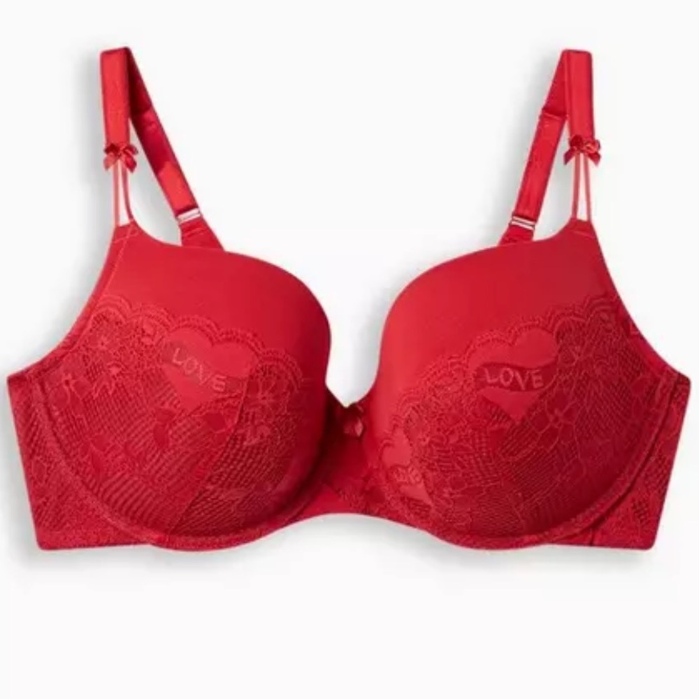 TORRID T-Shirt Push-Up Tattoo Lace 360° Back Smoothing Bra in Jester Red 42D NWT
